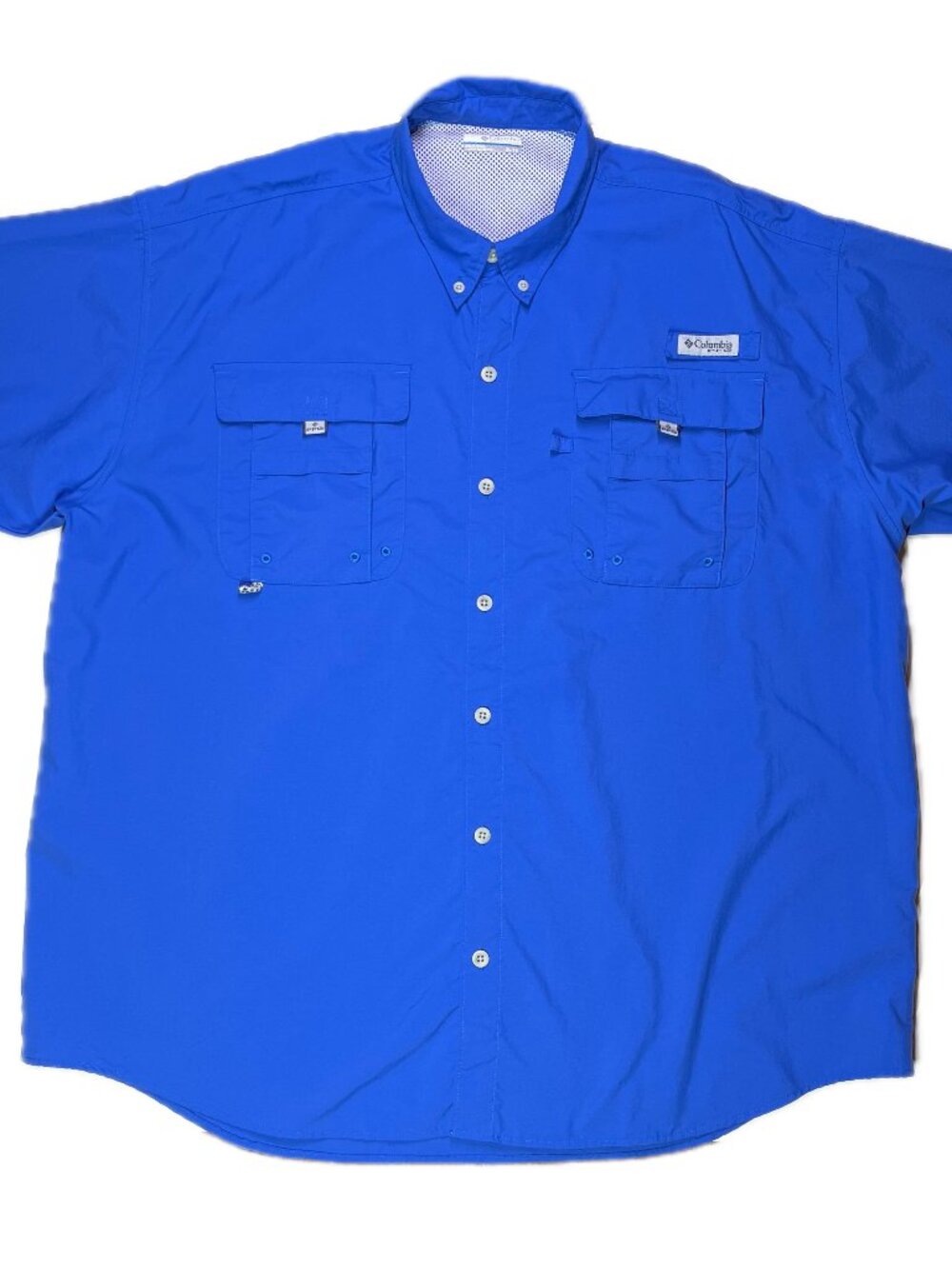 Columbia Men's XL PFG Bahama II Short Sleeve Fishing Shirt Pockets Blue